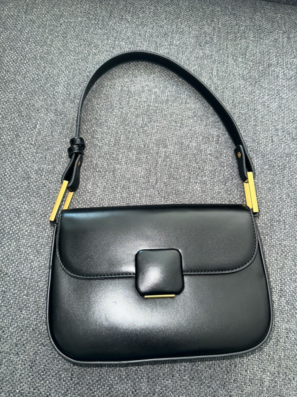 Madison west Black Leather Shoulder Bag Gold Accents
